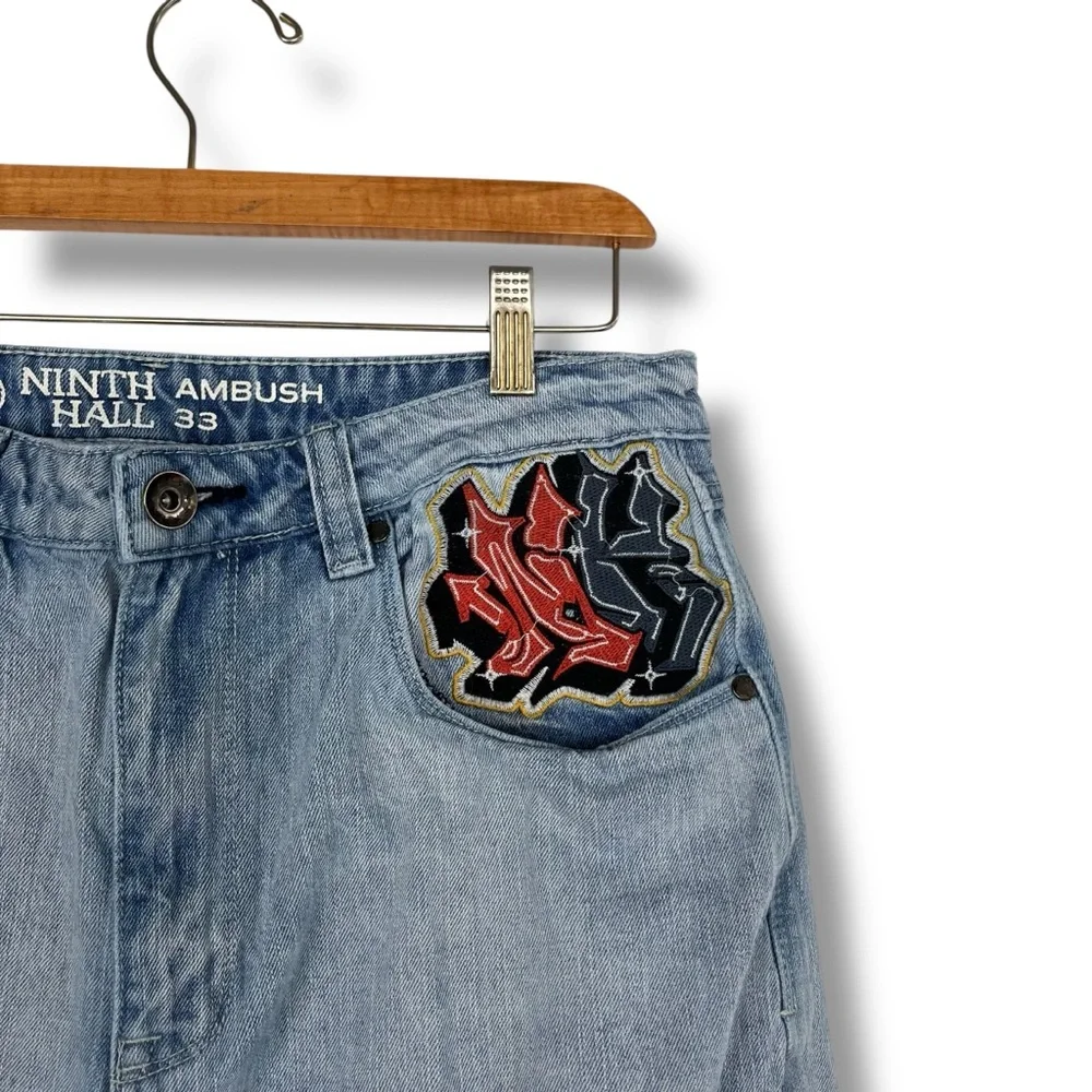 NINTH HALL AMBUSH Y2K Jeans Men’s 33 Skull Embroidered Baggy Wide Leg Panther